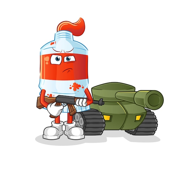 Watercolor tube soldier with tank character cartoon mascot vector