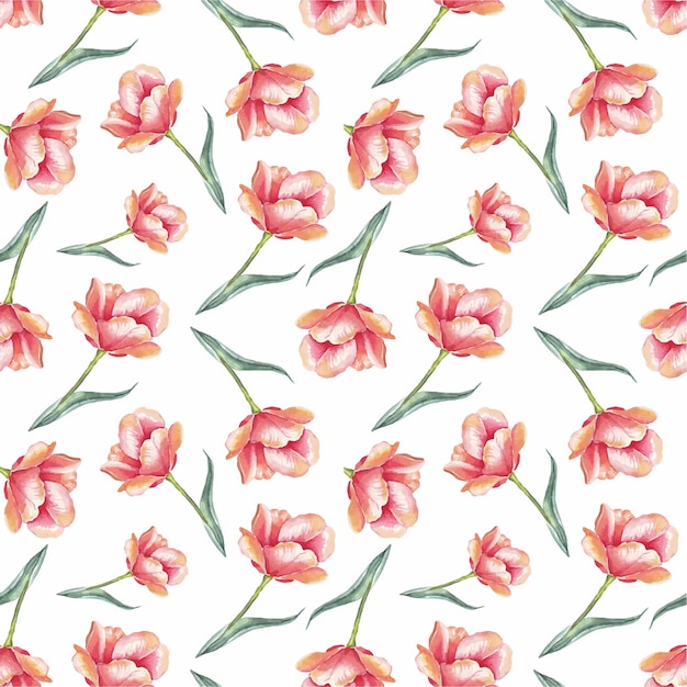 Watercolor tulips Seamless pattern