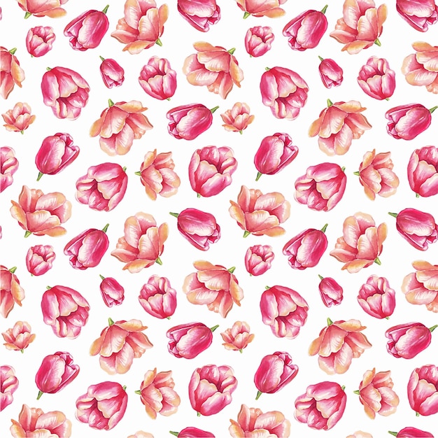 Watercolor tulips Seamless pattern