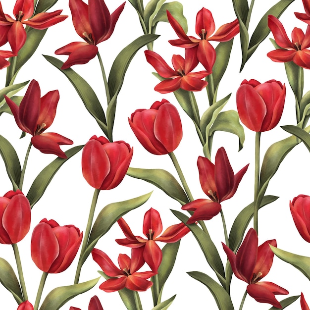 Watercolor tulips vector pattern