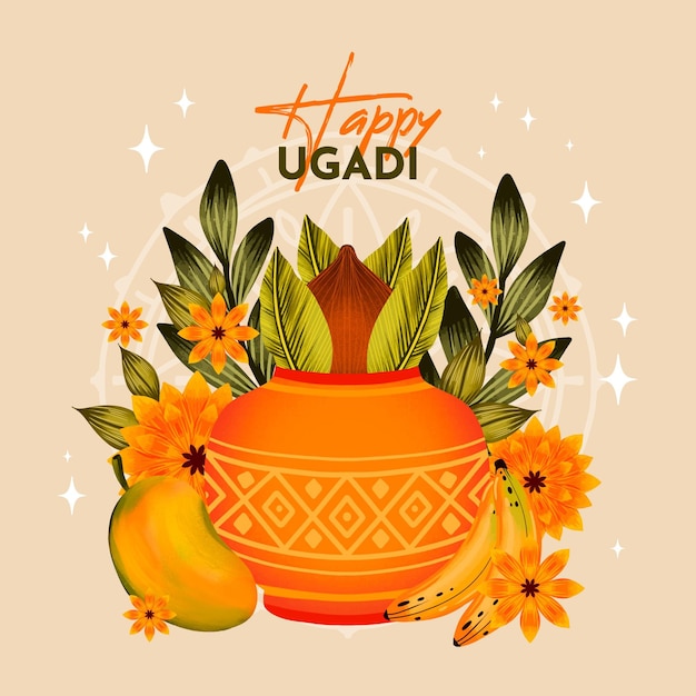 Vector watercolor ugadi illustration