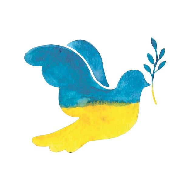 평화의 수채화 우크라이나어 비둘기 파란색과 노란색 플래그 고품질 그림