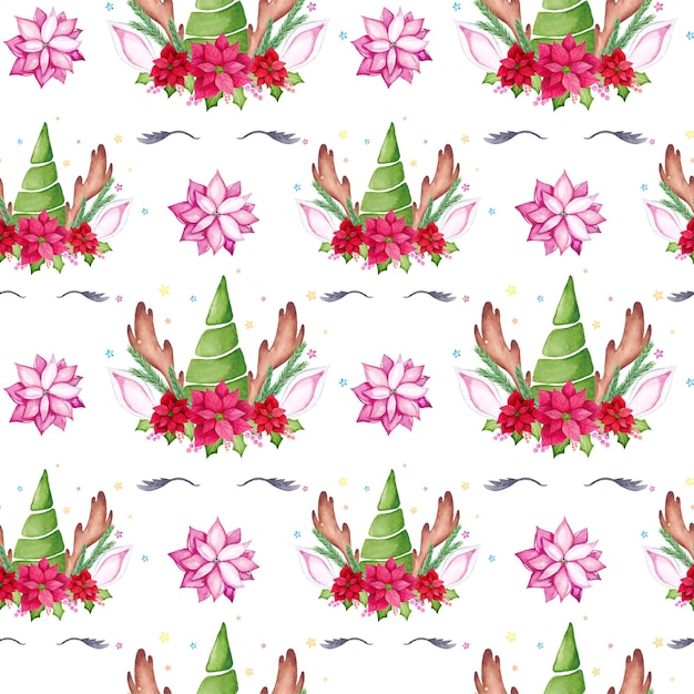 Watercolor unicorn head seamless pattern