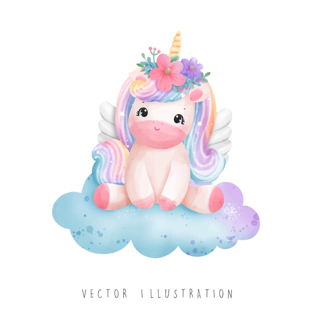 Watercolor unicorn magical unicorn vector illustration