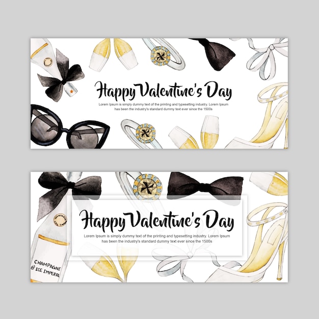 Acquerello valentine banner set