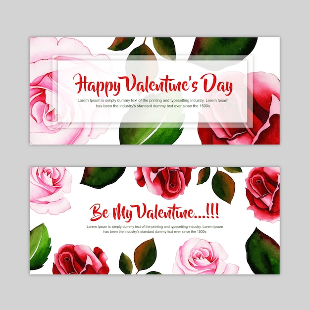 Watercolor valentine banner set