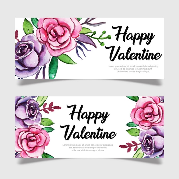 Watercolor valentine banner template