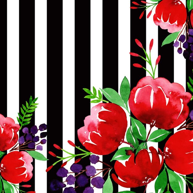 Watercolor valentine black strip floral background