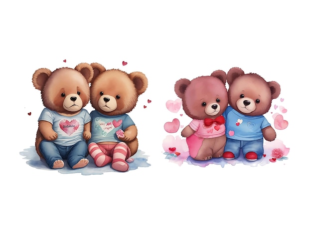 Акварель валентинская пара медведя клипарт иллюстрация для футболки и сублимации
