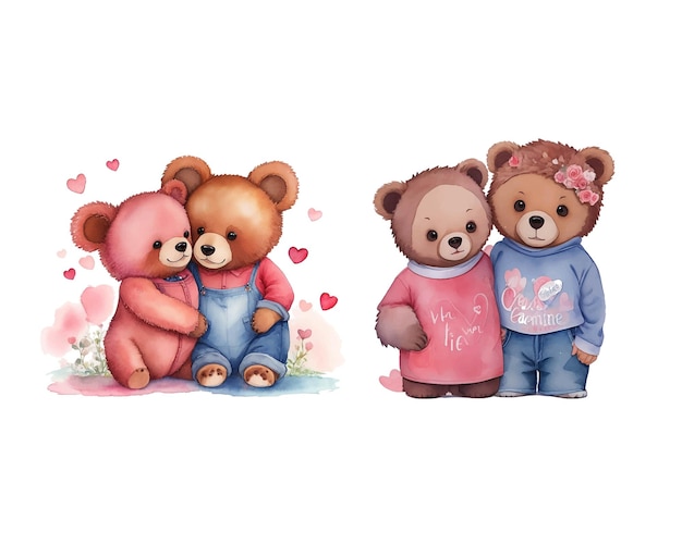 Watercolor valentine couple bear clipart illustration for t shirt and sublimation