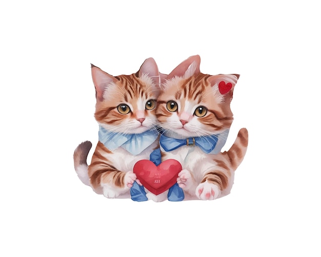 Vector watercolor valentine couple cat illustration