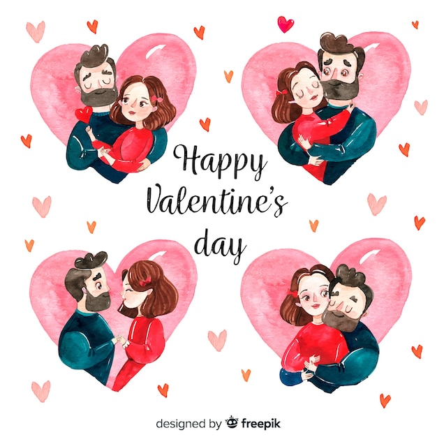 Watercolor valentine couple set
