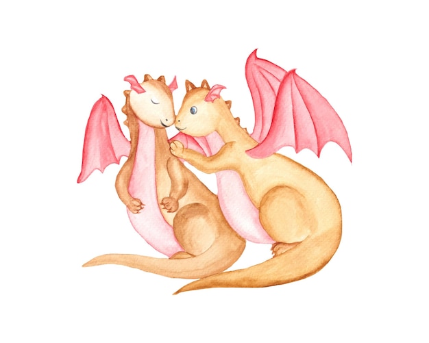 Watercolor valentine Dragon Clipart, Couple Dragon sublimation for printing, clothes, t-shirts,