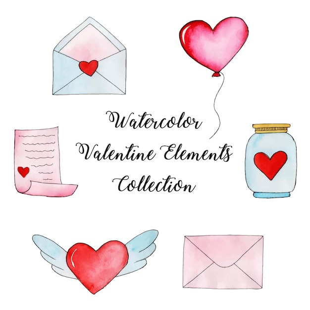 Watercolor valentine elements collection