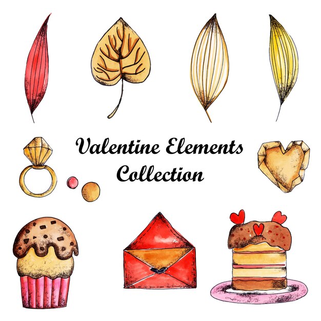 Watercolor valentine elements collection