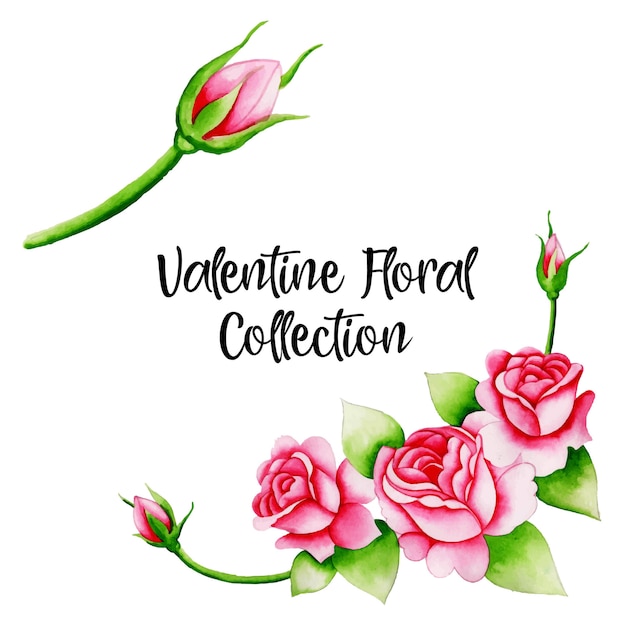 Watercolor valentine elements collection