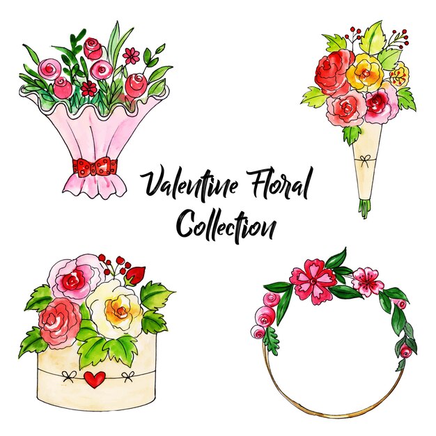 Vector watercolor valentine floral collection 