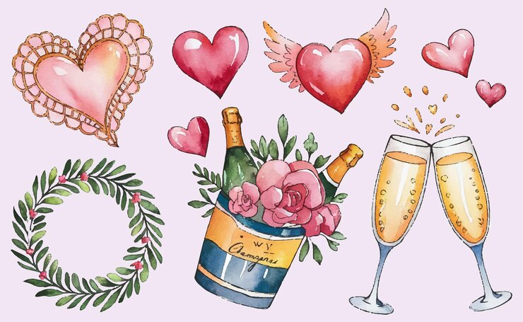 Watercolor valentine romantic love clipart sublimation
