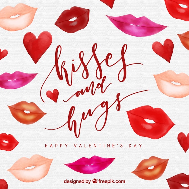 Vector watercolor valentine's day background with lips