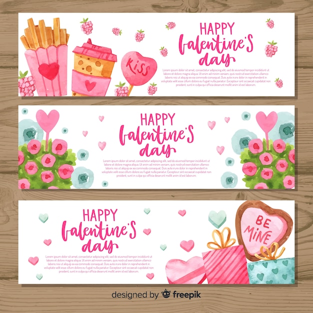 Watercolor valentine's day banners