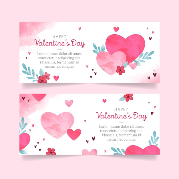 Watercolor valentine's day banners