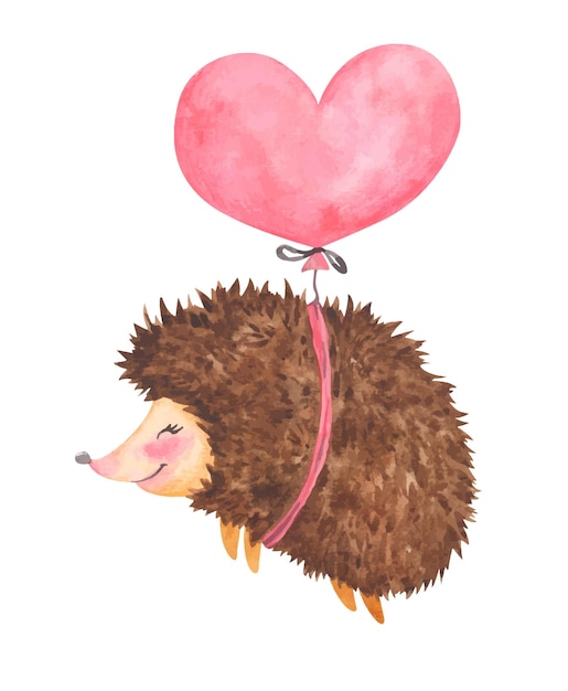 Watercolor valentine's day cute hedgehog