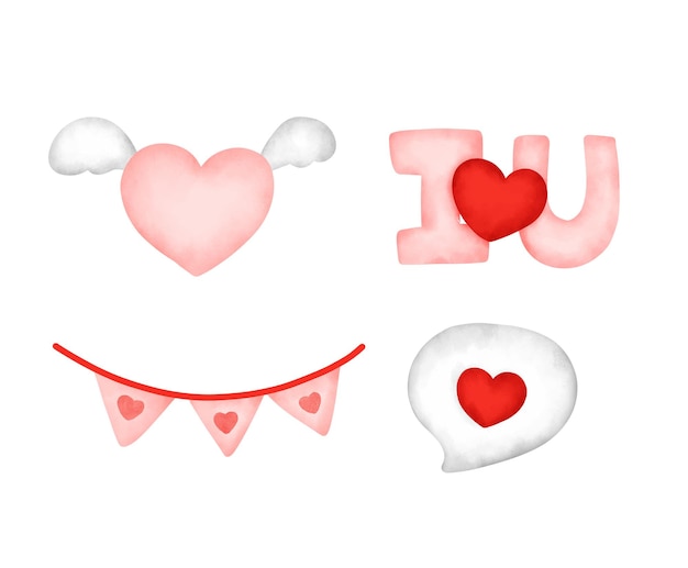 Watercolor valentine's day element set