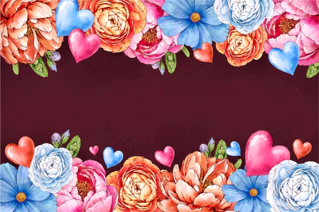 Vector watercolor valentine's day floral background