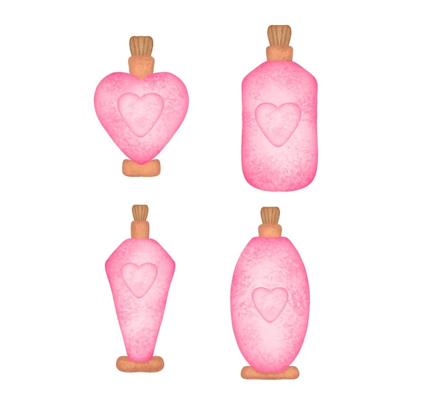 Watercolor valentine's day love potion with hearts collection