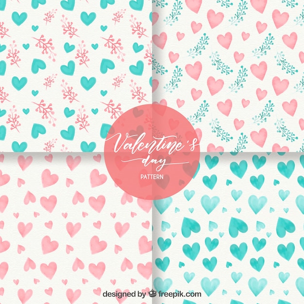 Watercolor valentine's day pattern collection