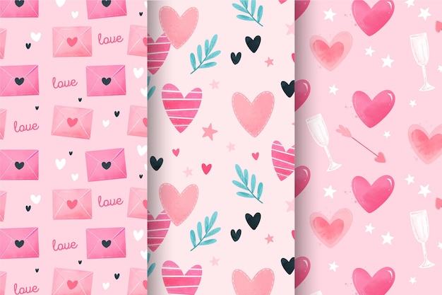 Collezione di pattern di san valentino dell'acquerello