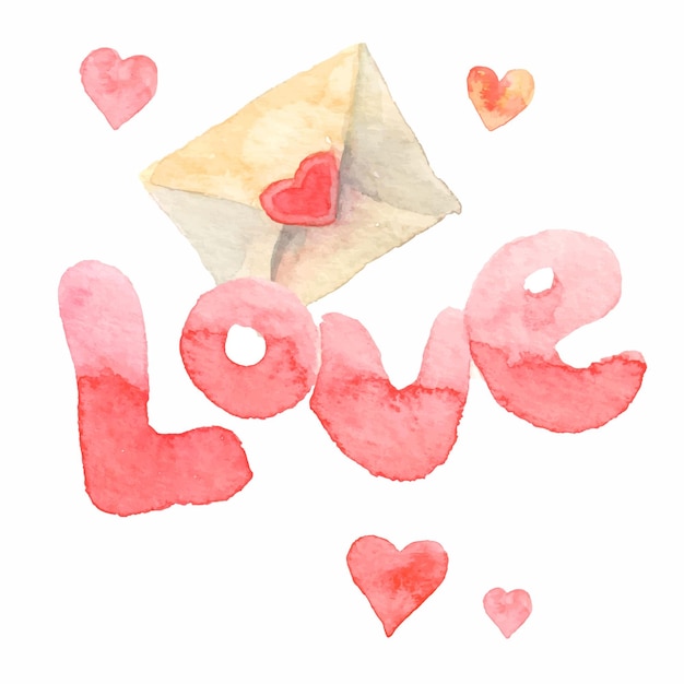 Vector watercolor valentine's day set