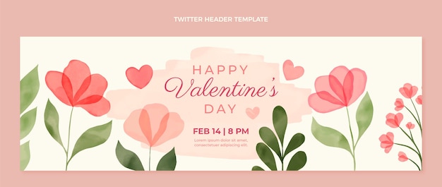 Vettore intestazione twitter di san valentino ad acquerello