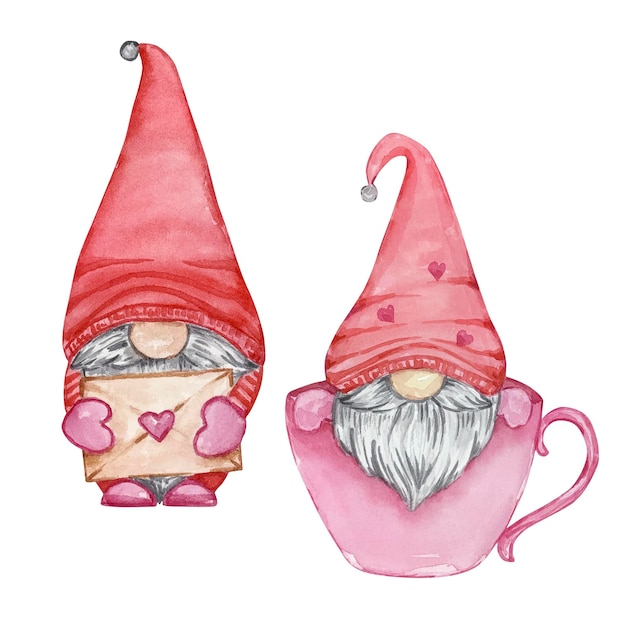 Vector watercolor valentines day gnomes