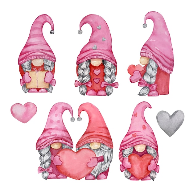 Watercolor Valentines Day gnomes