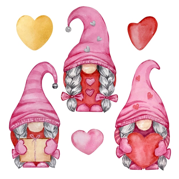 Watercolor Valentines Day Gnomes