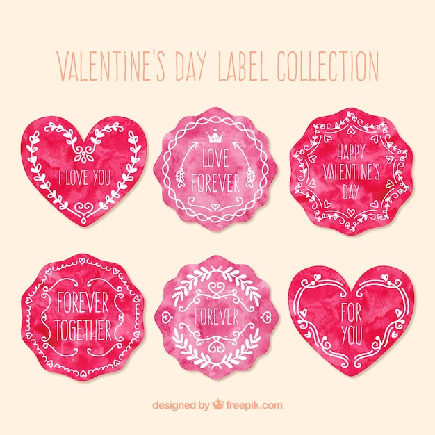 Watercolor valentines day labels collection