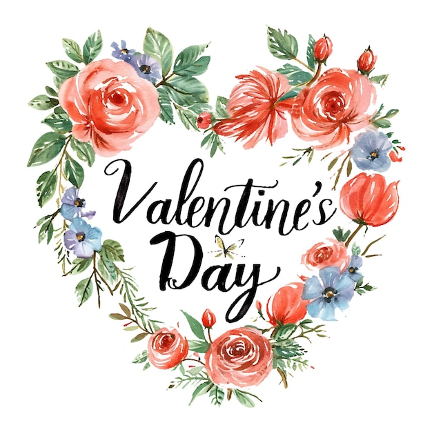 Watercolor Valentines day love flowers frame vector