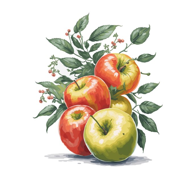 Watercolor vector apple fruits clipart editable white background