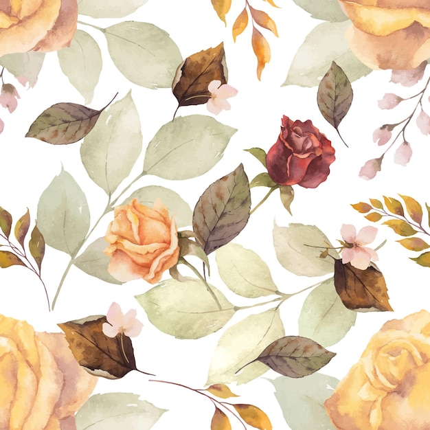 Watercolor vector autumn seamless pattern with fallen leaves