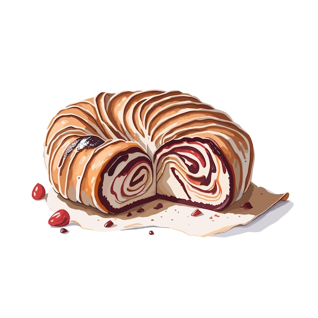 Vector watercolor vector babka pastry clipart editable white background