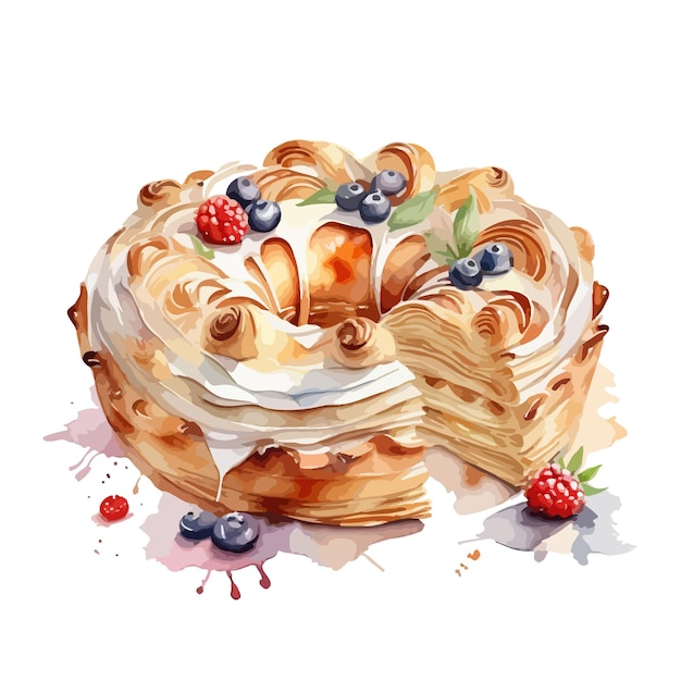 Watercolor vector Banitsa pastry clipart editable white background