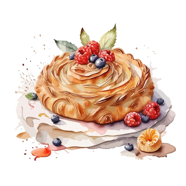 Watercolor vector Banitsa pastry clipart editable white background