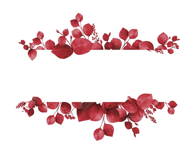 Watercolor vector banner of burgundy branches and leaves