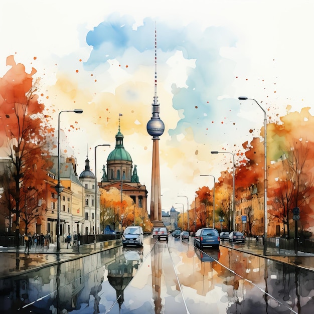 Vector watercolor vector brandenburg gate on white background