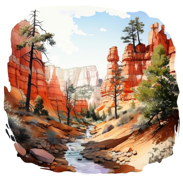 Watercolor Vector Bryce Canyon Wall Street On White Backg