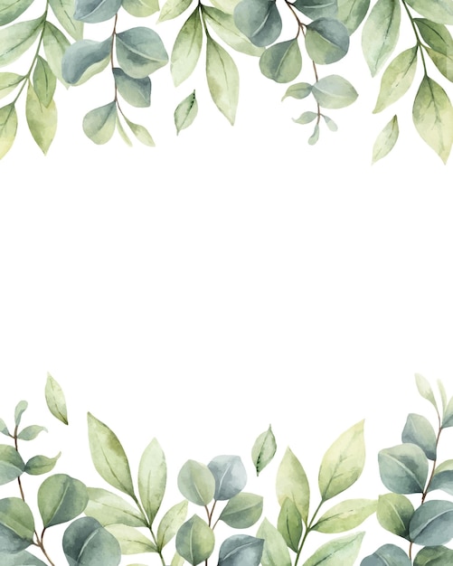 Vector watercolor vector card of green branches and leaves