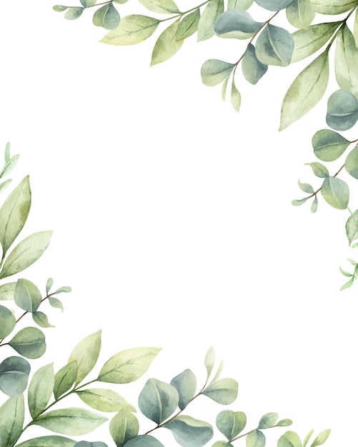 Vector watercolor vector card of green branches and leaves