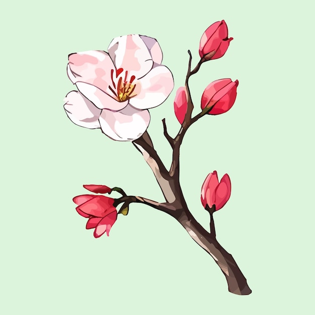 Watercolor vector Cherry blossoms Sakura Flower Pink Flower Red Flower collection