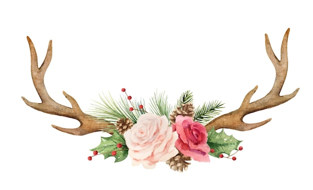 角と花束の水彩ベクトル クリスマス カード